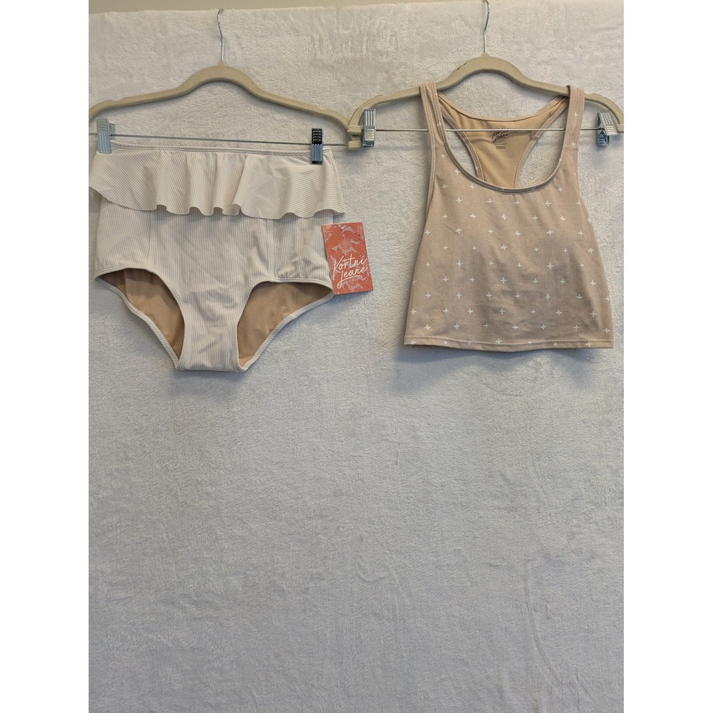 Kortni Jeane XSMALL Tan Patterned Swim Top Ruffle High Waist Bottom Set